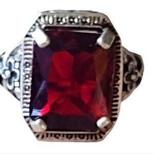 Sterling silver ornate ring with Red Ruby color stone size 5.5 Fine Jewe…